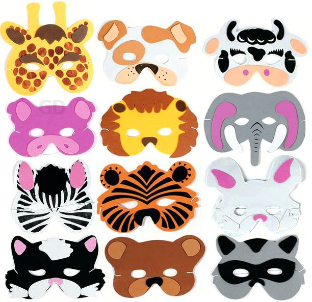 Zoo Animal Masks, Foam Assorted, 12/Pack